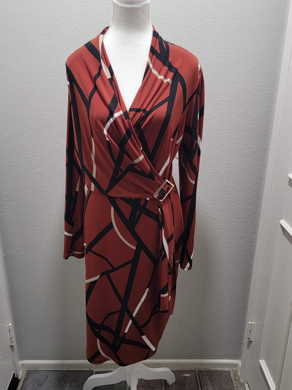 Joseph Ribkoff Rust Geometric Long Sleeve Wrap Dress